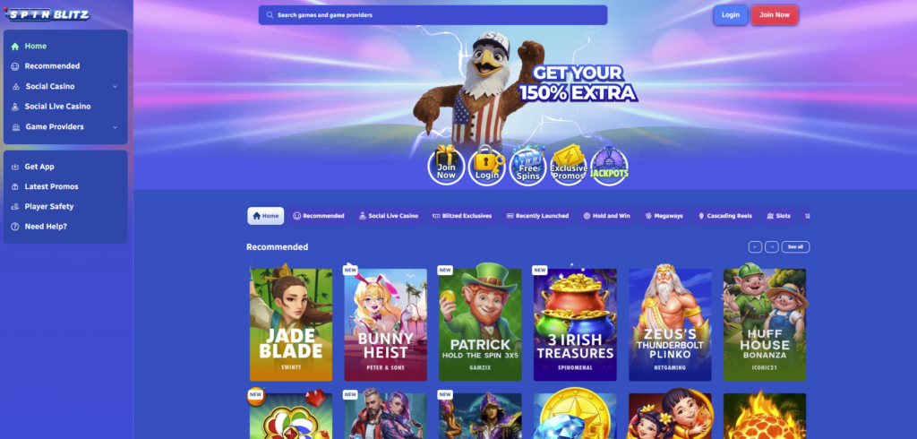 SpinBlitz casino homepage